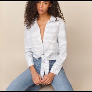 Reformation NWT XS Anzio Linen Tie Front Striped Top